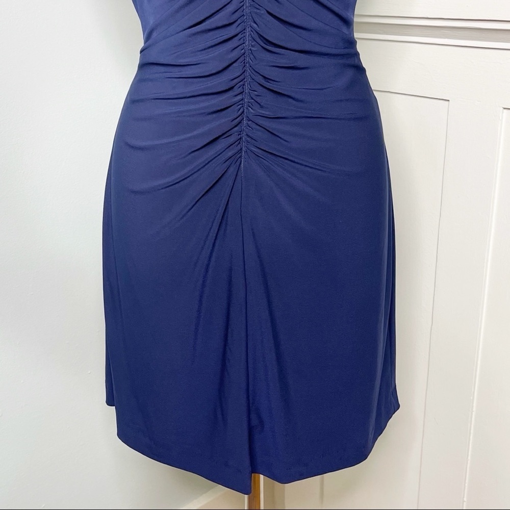 Eliza J Ruched Sheath Dress Formal Party Navy Blue 12 Large - Picture 8 of 10